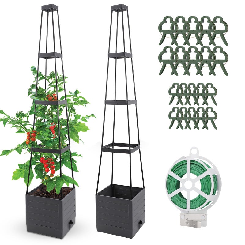 Qaobo 2 Pack Raised Garden Bed, Planter Boxes with Trellis 58.3'' Tomato Planters for Climbing Vine Vegetables Flowers Plants Self Watering Tomatoes Cage for Outdoor Patio Greenhouse - Image 1
