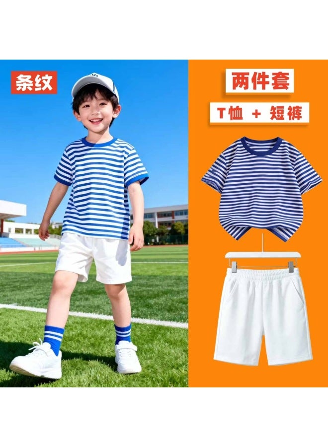 Children's Summer Cotton Two-piece Set Short-sleeve Shorts Outfit For Boys And Girls, Class Uniform Sports Casual Kindergarten Clothes