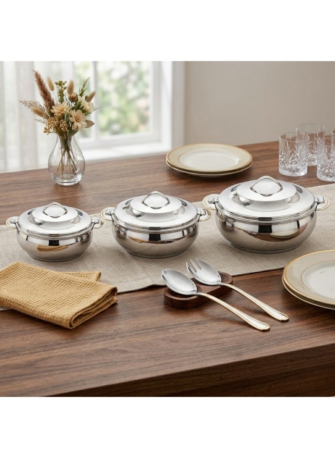 SEAGULL MARWA Stainless Steel Hotpot 3-Piece Set 2.5L/3.5L/5L | Double Wall Insulated Casserole Set | Keeps Food Hot & Fresh for Long Hours | Mirror Finish | Ideal for Rice, Curry & Biryani- STEEL FINISH - Image 2