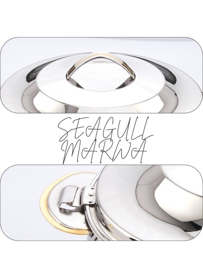 SEAGULL MARWA Stainless Steel Hotpot 3-Piece Set 2.5L/3.5L/5L | Double Wall Insulated Casserole Set | Keeps Food Hot & Fresh for Long Hours | Mirror Finish | Ideal for Rice, Curry & Biryani- STEEL FINISH - Image 5