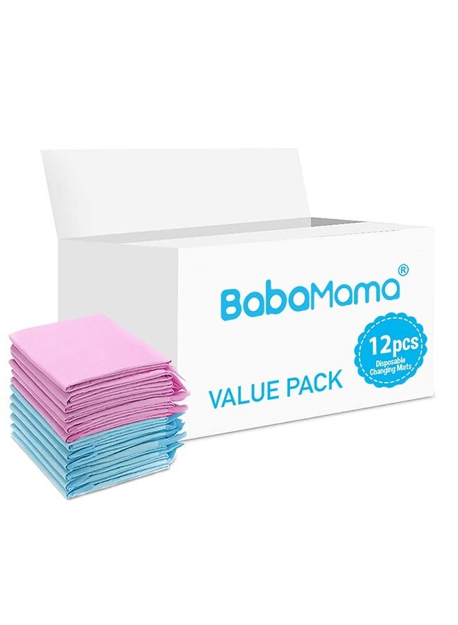 Babamama Disposable Changing Mats, 12 Counts, Soft Waterproof Mat, Portable Leak Proof Changing Mat, New Mom Leak-Proof Under pad, Mattress Table Protector Pad - Image 1