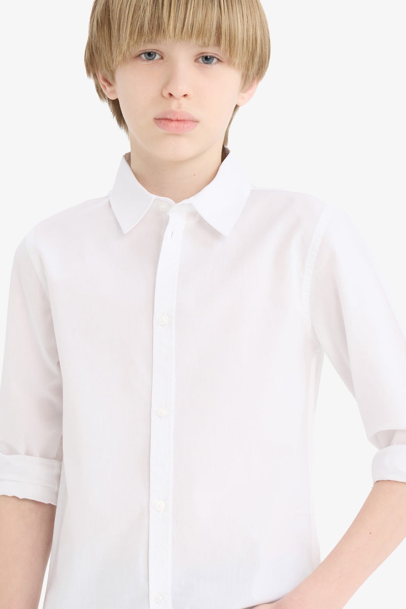 DeFacto White Boy Boy Polo Neck Poplin Long Sleeve Shirt Casual - Image 1