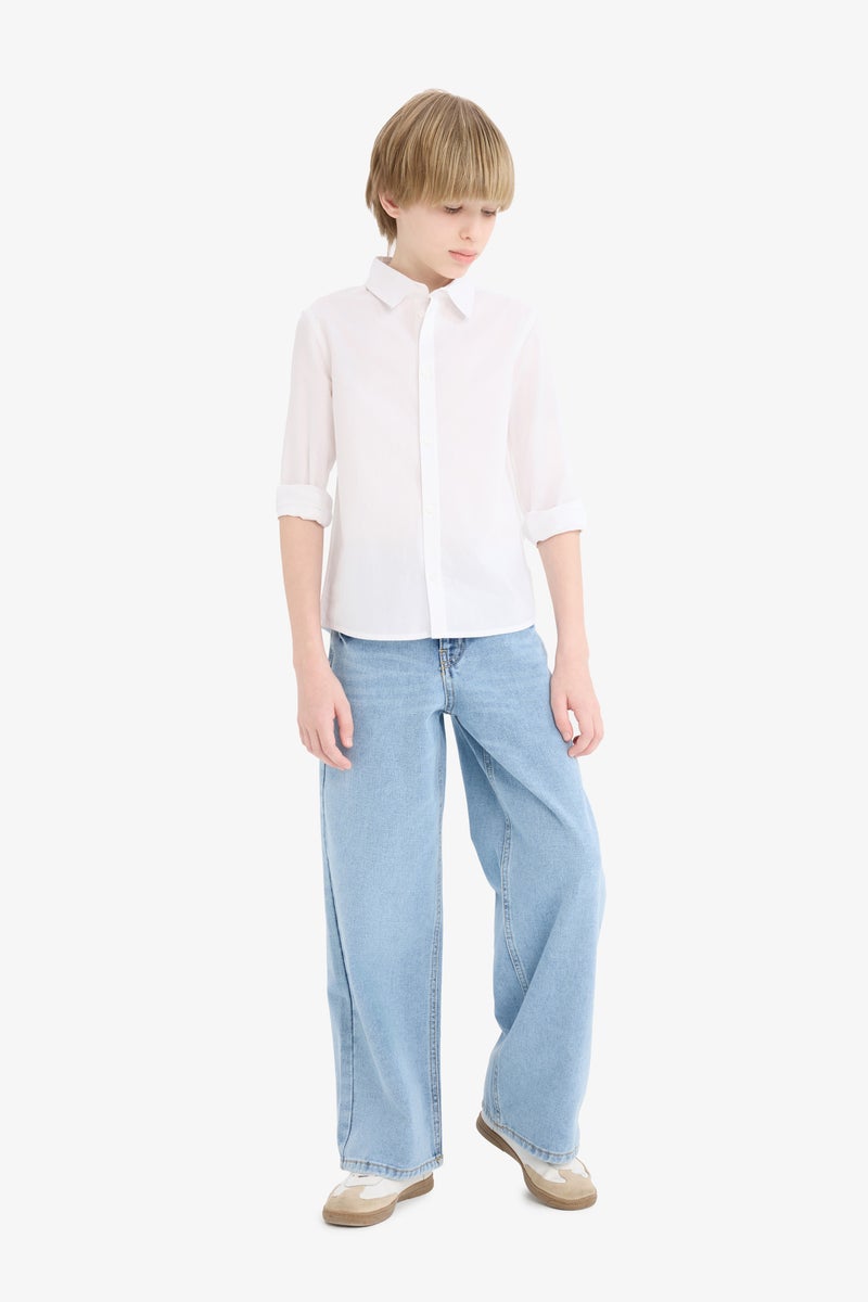 DeFacto White Boy Boy Polo Neck Poplin Long Sleeve Shirt Casual - Image 2