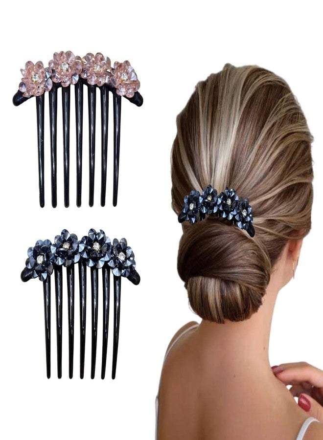 ECLATE ACCESSORIES Multicolour Hair Clips with Cloth Flower, Acrylic Comb Side Pins for Women, 2 Pack (SET 1) - Image 1