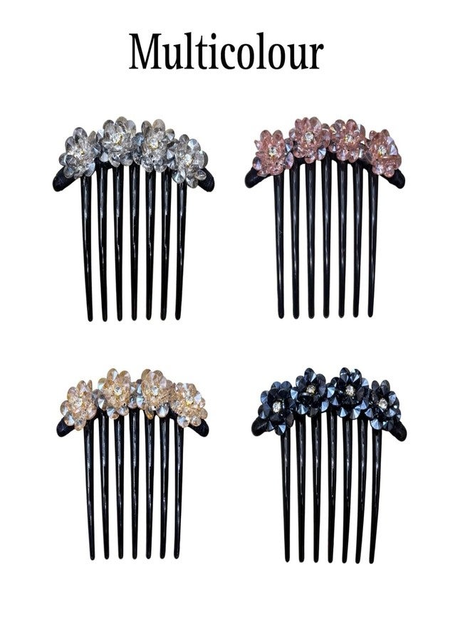 ECLATE ACCESSORIES Multicolour Hair Clips with Cloth Flower, Acrylic Comb Side Pins for Women, 2 Pack (SET 1) - Image 5