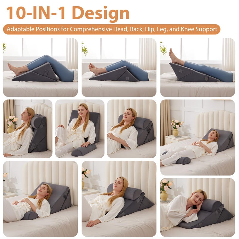 BIEEZZK 3PCS Wedge Pillow for Acid Reflux Relief, Adjustable Wedge Pillow Headboard, Bed Wedges Pillow for Back Pain Relief, Sleeping, Post Surgery, Back Support Pillows for Sitting Up, Snoring, Plush Grey - Image 2