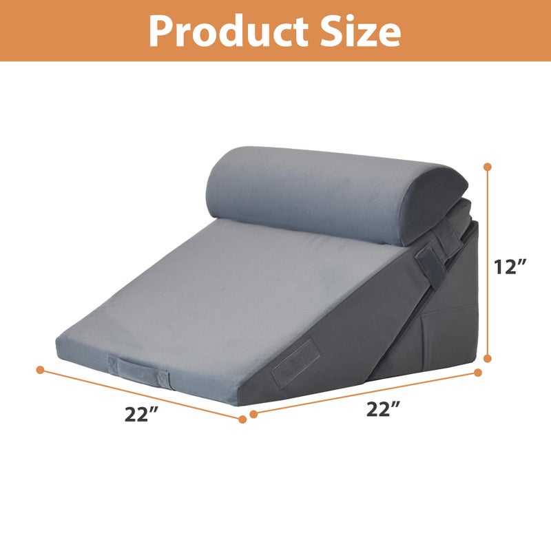 BIEEZZK 3PCS Wedge Pillow for Acid Reflux Relief, Adjustable Wedge Pillow Headboard, Bed Wedges Pillow for Back Pain Relief, Sleeping, Post Surgery, Back Support Pillows for Sitting Up, Snoring, Plush Grey - Image 3