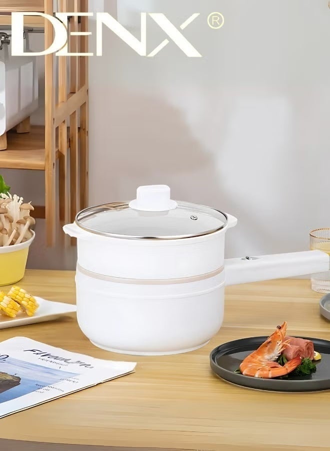 2L Electric Hot Pot with Steamer and Temperature Control Non Stick Electric Cooker Multi Function Skillet Frying Pan Saucepan for Noodles Eggs Steak Soup Oatmeal Compact Portable Kitchen Appliance