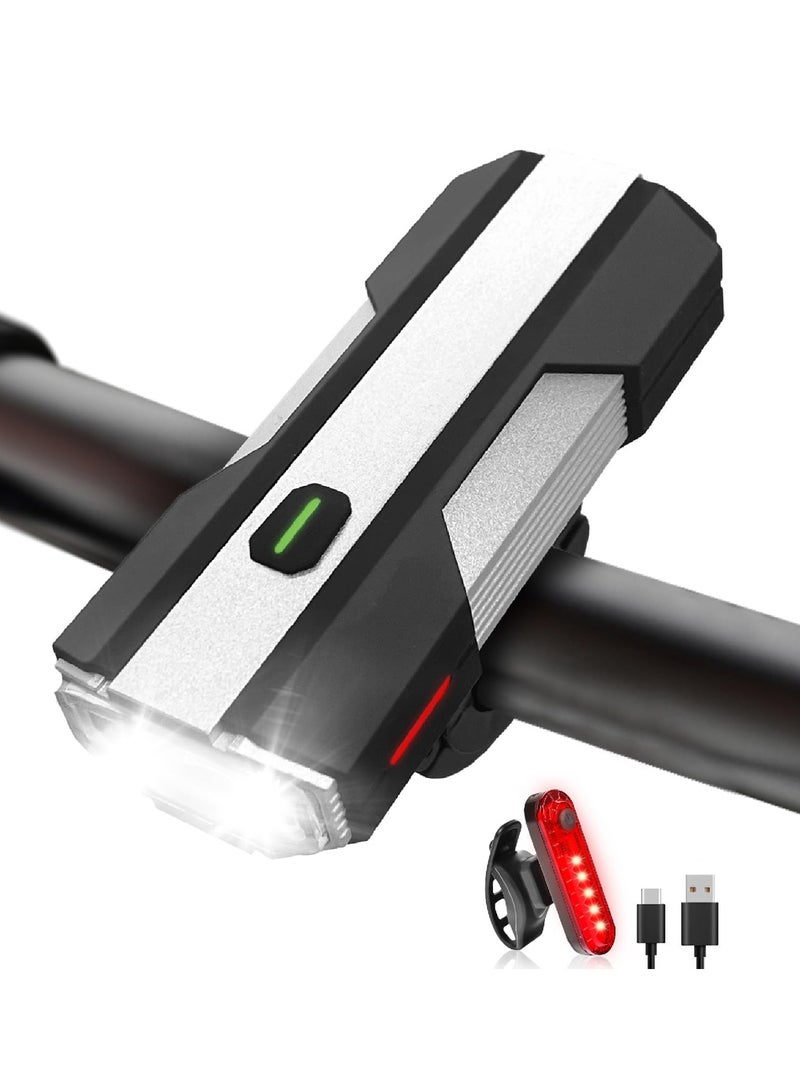 SYOSI Rechargeable Bike Lights, 6+4 Modes, Type-C USB, Anti-Dazzle High Lumen LED, Front and Rear Set for Night Riding, Waterproof IPX6, Easy to Install, Ideal for Kids, Cycling, Biking - Image 1