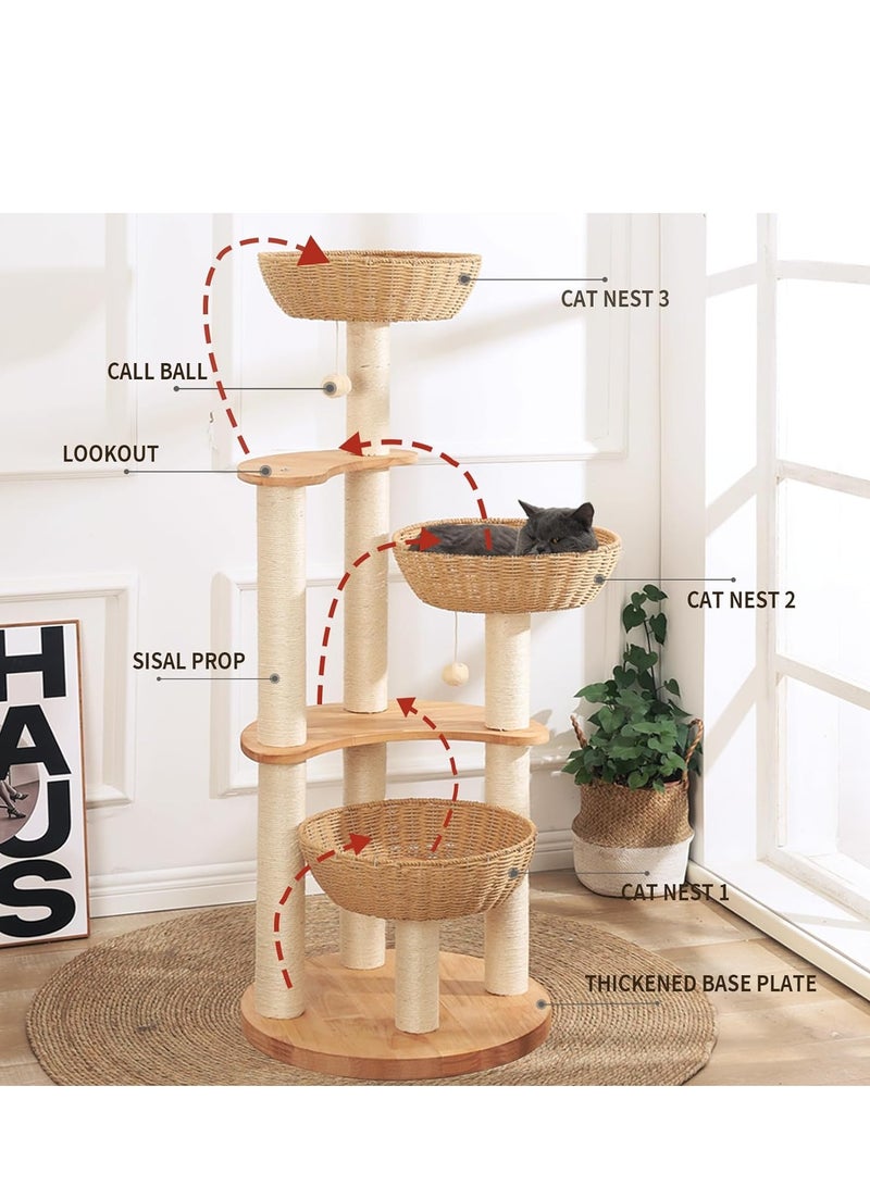 MissTiara Modern Cat Tree Tower for Indoor Cats  Solid Oak Cat Scratching Tree for Multiple Large Cats Manual Hand Woven Luxury Cat Condo, Unique High-end Design Cat Furniture Activity Centre, Easy Clean - Image 2