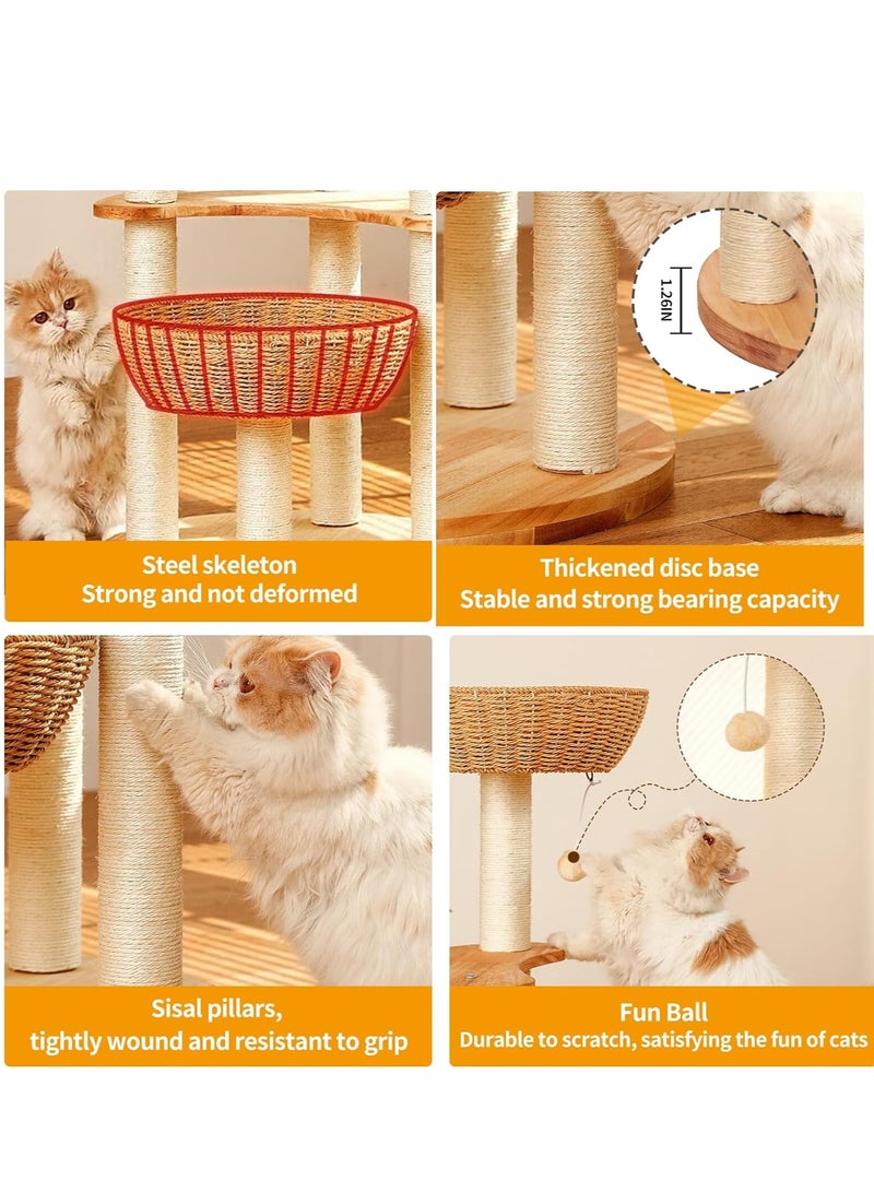 MissTiara Modern Cat Tree Tower for Indoor Cats  Solid Oak Cat Scratching Tree for Multiple Large Cats Manual Hand Woven Luxury Cat Condo, Unique High-end Design Cat Furniture Activity Centre, Easy Clean - Image 4