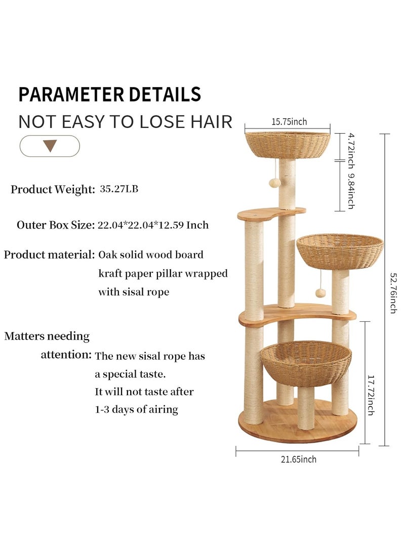 MissTiara Modern Cat Tree Tower for Indoor Cats  Solid Oak Cat Scratching Tree for Multiple Large Cats Manual Hand Woven Luxury Cat Condo, Unique High-end Design Cat Furniture Activity Centre, Easy Clean - Image 5
