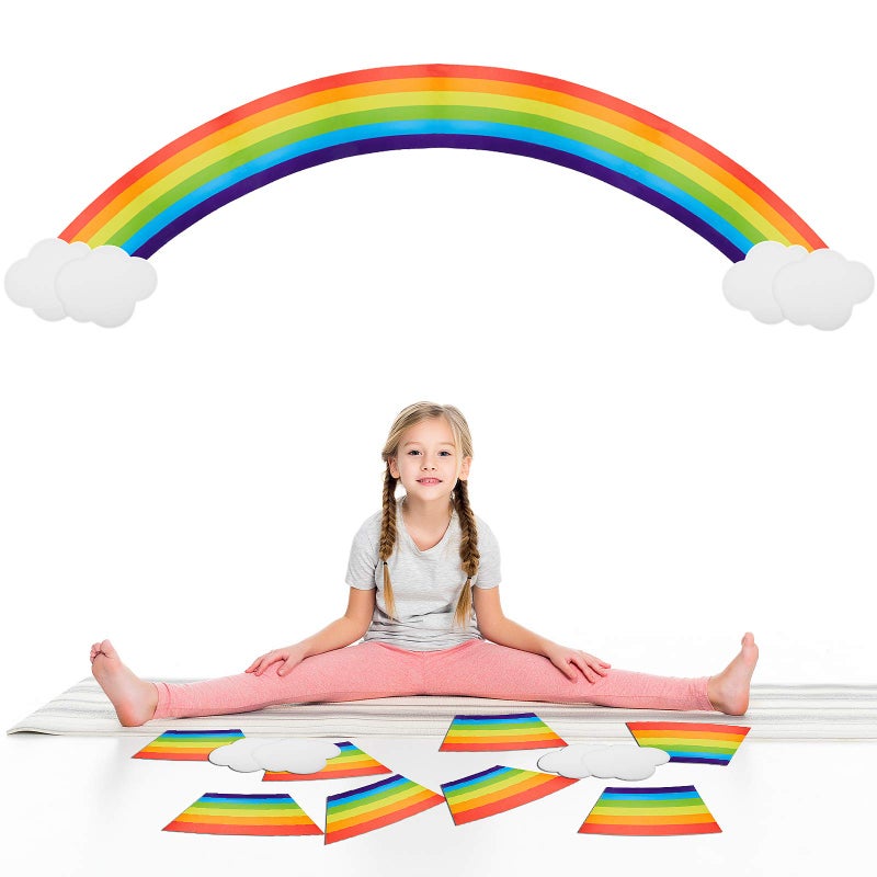 Sumind 10 Pcs Jumbo Rainbow Cardboard Cutouts Bulletin Board Set Wall Decal Paper Cloud Centerpiece with Glue Point Dot Colorful Giant Rainbow Decoration for Girls Birthday Party Room Decor
