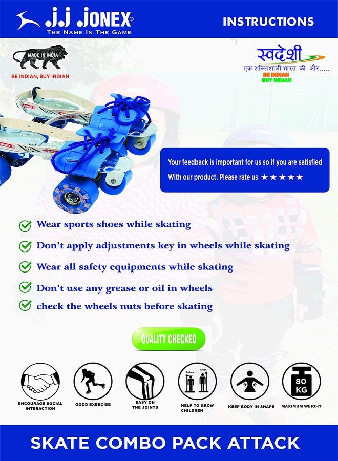 Jonex JJ JONEX Adjustable Roller Skates for Adults and Youth - Outdoor & Indoor Illuminating Skates (MYC) (Attack Combo Age 6-11 Year PVC Helmet Size Medium) - Image 4