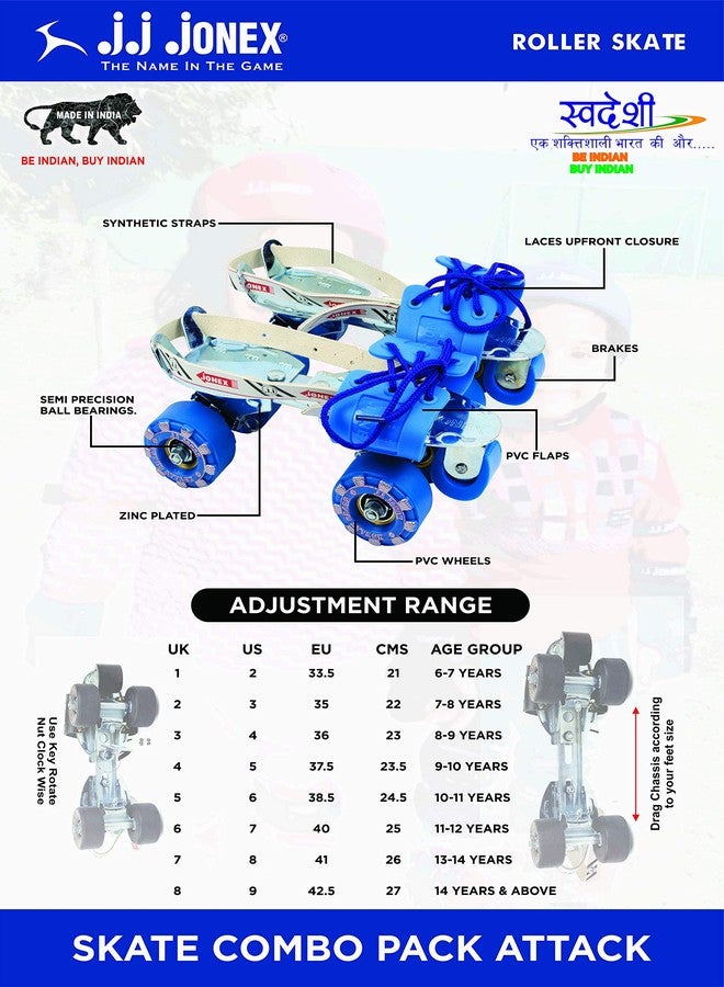 Jonex JJ JONEX Adjustable Roller Skates for Adults and Youth - Outdoor & Indoor Illuminating Skates (MYC) (Attack Combo Age 6-11 Year PVC Helmet Size Medium) - Image 3