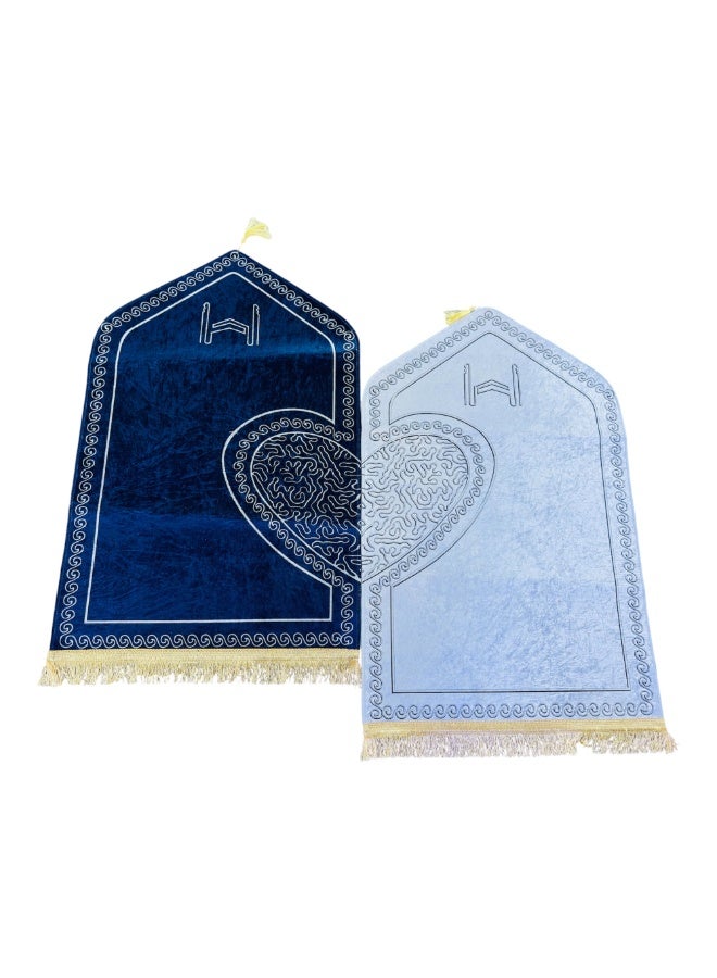 طقم سجادة صلاة إسلامية فاخرة للزوجين - جانماز من الفلانيل مبطن ناعم مع تطريز قلب وشراشيب، سجادة صلاة أنيقة للمسلمين، هدية رمضان وحج وعيد - Image 3
