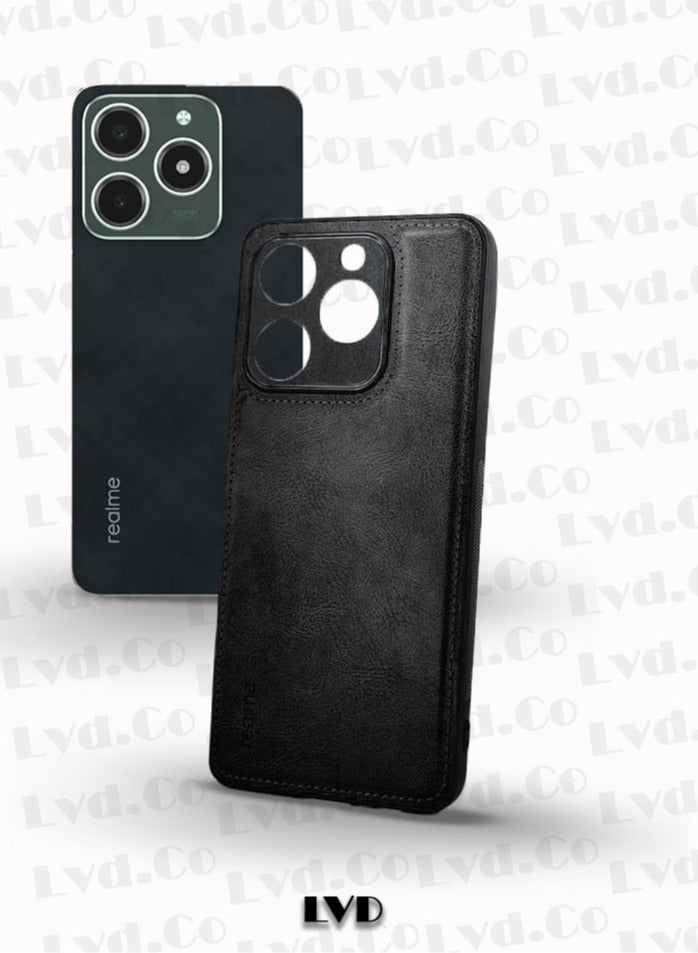 جراب خلفي من الجلد الصلب الفاخر لهاتف Realme C61، جراب خلفي من مادة TPU الصلبة وحماية كاملة متوافقة مع هاتف Realme C61 (6.74 بوصة) (أسود) - Image 2