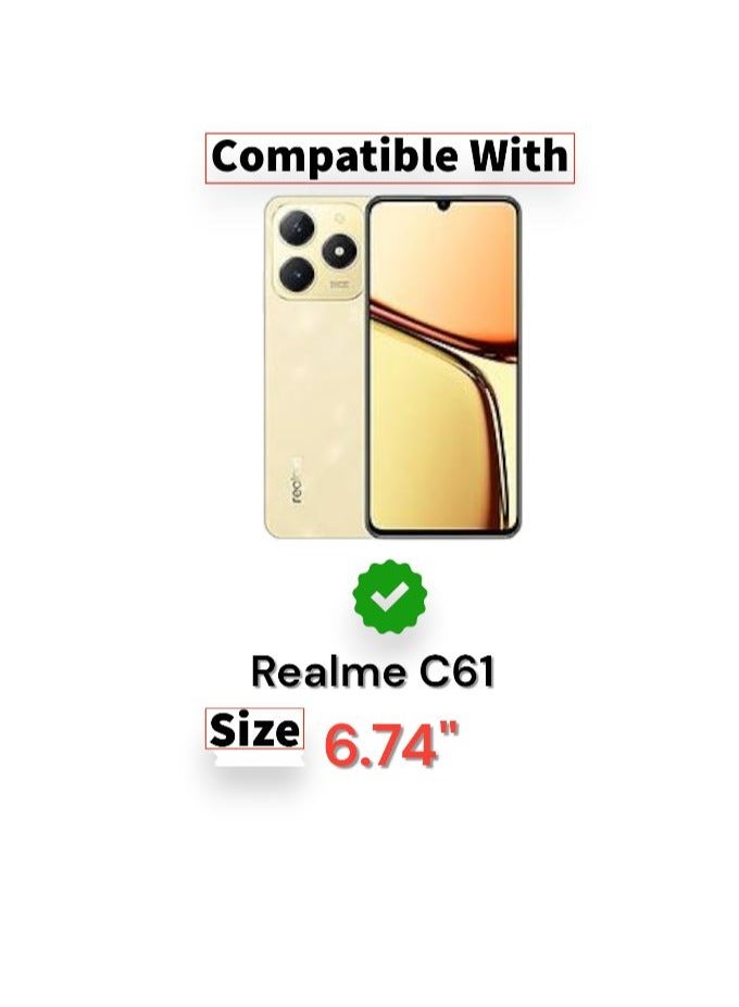 جراب خلفي من الجلد الصلب الفاخر لهاتف Realme C61، جراب خلفي من مادة TPU الصلبة وحماية كاملة متوافقة مع هاتف Realme C61 (6.74 بوصة) (أسود) - Image 5