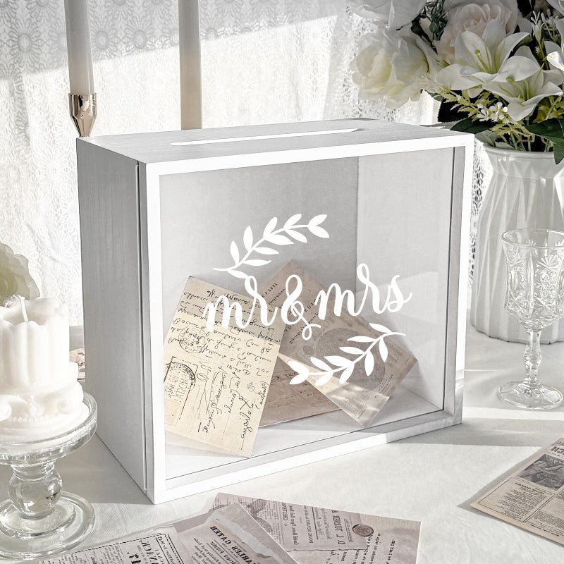 OurWarm White Wooden Wedding Card Box for Party, All-in-one Wood Gift Card Box for Wedding Decorations, Gift Birthday Money Box for Wedding Gifts Rustic Wedding Decor Baby Shower Decorations - Image 2