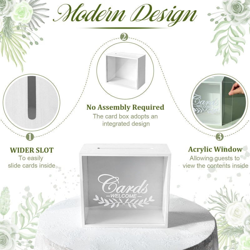 OurWarm White Wooden Wedding Card Box for Party, All-in-one Wood Gift Card Box for Wedding Decorations, Gift Birthday Money Box for Wedding Gifts Rustic Wedding Decor Baby Shower Decorations - Image 5