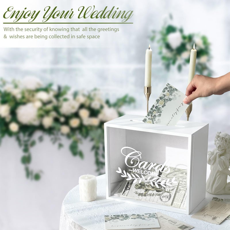 OurWarm White Wooden Wedding Card Box for Party, All-in-one Wood Gift Card Box for Wedding Decorations, Gift Birthday Money Box for Wedding Gifts Rustic Wedding Decor Baby Shower Decorations - Image 4