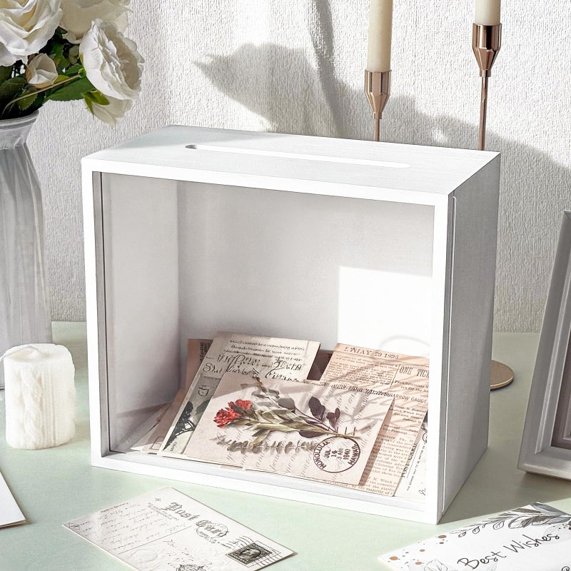 OurWarm White Wooden Wedding Card Box for Party, All-in-one Wood Gift Card Box for Wedding Decorations, Gift Birthday Money Box for Wedding Gifts Rustic Wedding Decor Baby Shower Decorations - Image 1