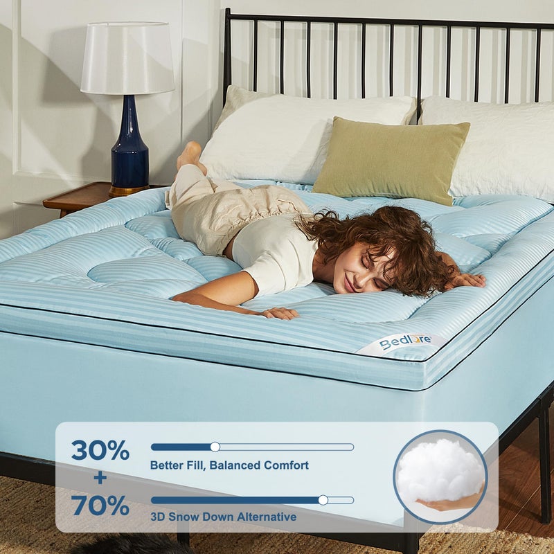 BEDLORE Full Mattress Topper, Thick Pillow Top Pad for Back Pain Relief, Soft Mattress Cover with Deep Pockets 6-15 inch - Image 2