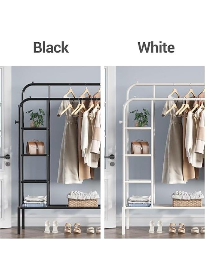 Spaceshoop Metal Double Rod Clothing Rack for Space Saving, Garment with Bottom 2 Shelf and Side 4 Shelves, Portable Closets for Hanging Clothes, 4 Hooks (black)  - Image 5