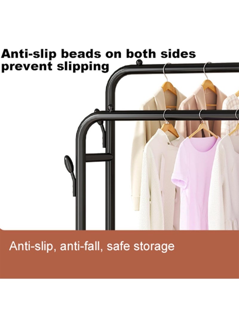 Spaceshoop Metal Double Rod Clothing Rack for Space Saving, Garment with Bottom 2 Shelf and Side 4 Shelves, Portable Closets for Hanging Clothes, 4 Hooks (black)  - Image 2
