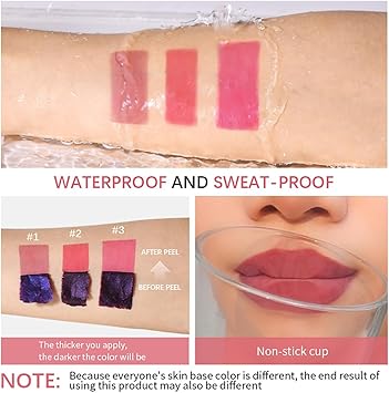 3 Pcs Peel Off Lip Stain Waterproof KissProof Lip Gloss SmudgeFree LongWearing NonSticky Formula Buildable Color Intensity Universal Shades Easy to Use Comfortable - Image 5