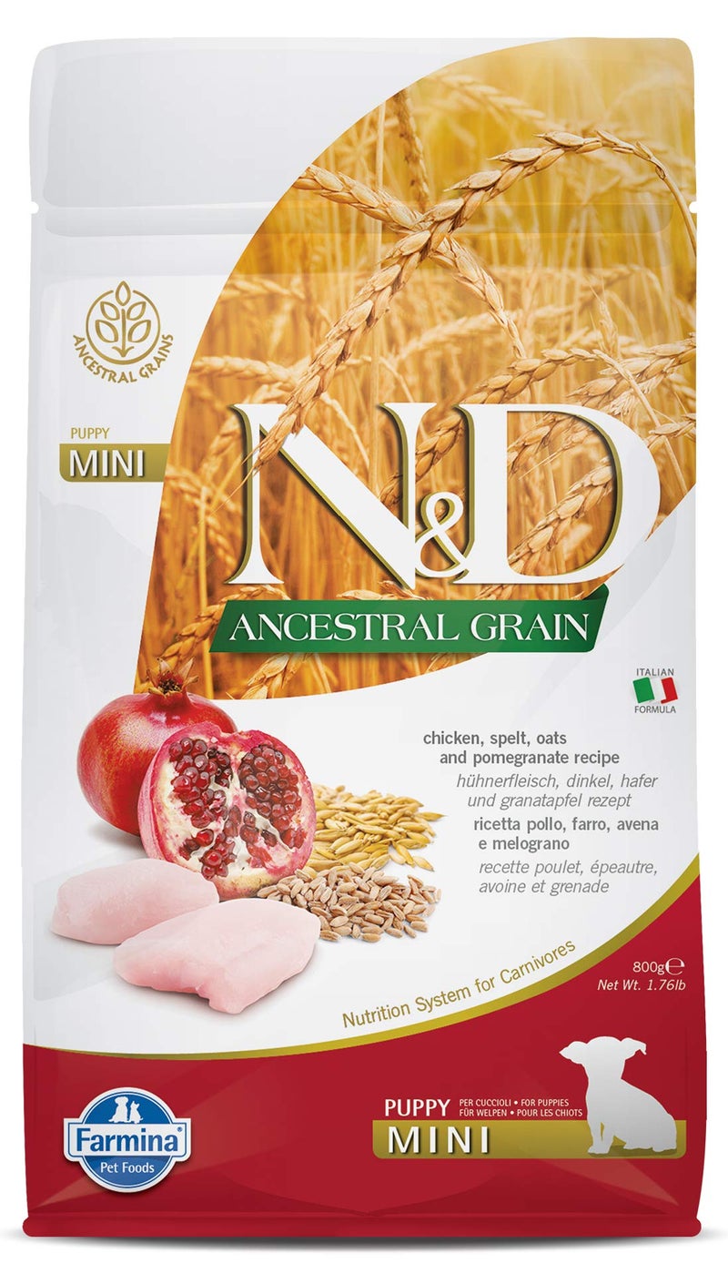 Farmina N&D Ancestral Grain Puppy Mini Breed Dog Food | Spelt, Oats, Chicken & Pomegranate | No Artificial Preservatives|Complete Nutrition for Puppies | 0.8kg - Image 1