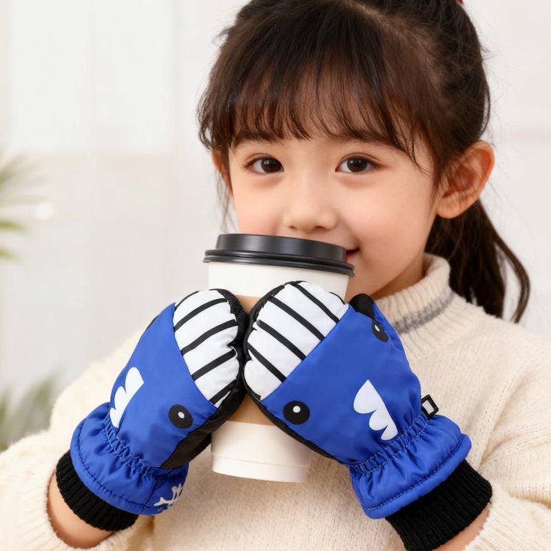 IZUS Winter-Warm-Mittens for Toddler-Girl-Boy Cute Snowboard-Ski-Gloves Water-Repellent Shark-Pattern-Gloves Kids 4-8T - Image 2