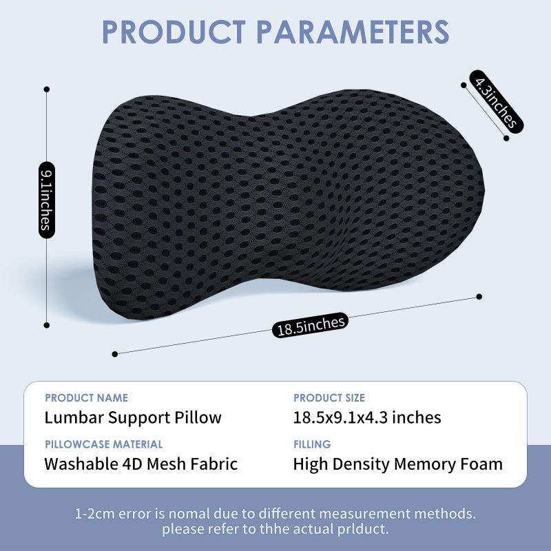 kasney Lumbar Support Pillow, Back Pillow for Low Back Pain Relief, Ergonomic Streamline Car Seat, Office Chair, Recliner and Bed (Black) - Image 5
