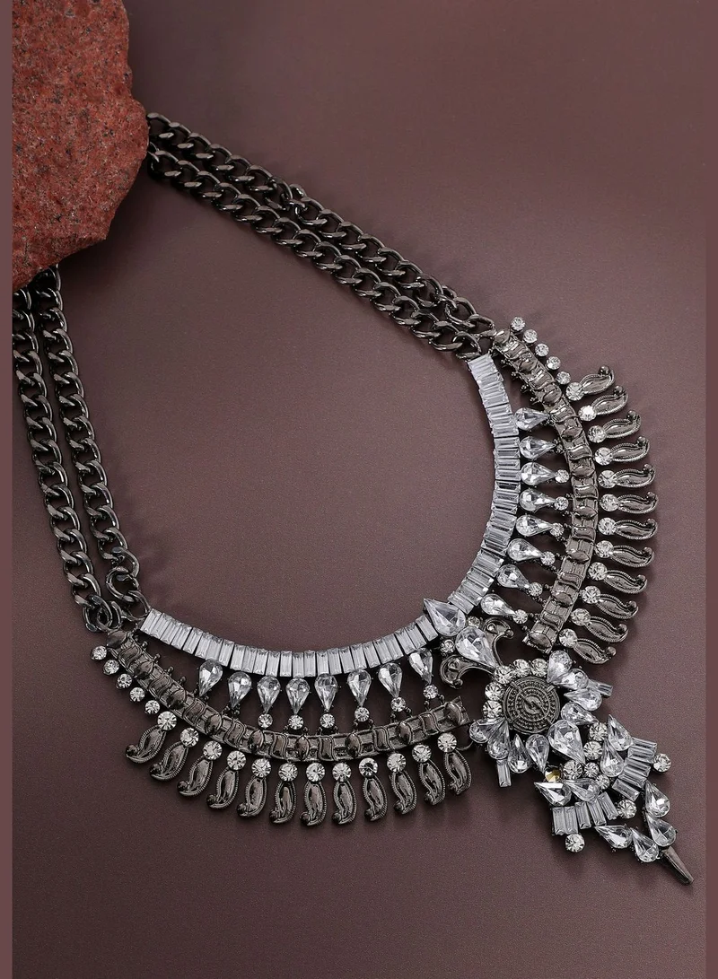 SOHI Silver Plated Designer Beaded Party Wear Necklace For Women