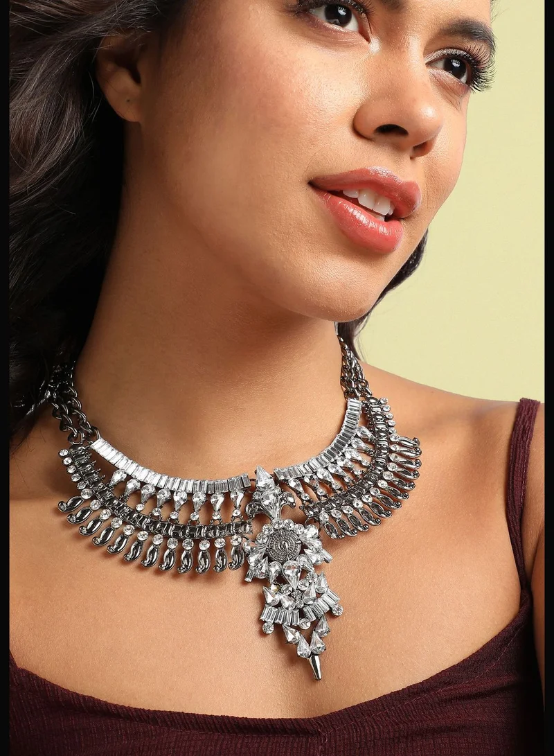 SOHI Silver Plated Designer Beaded Party Wear Necklace For Women
