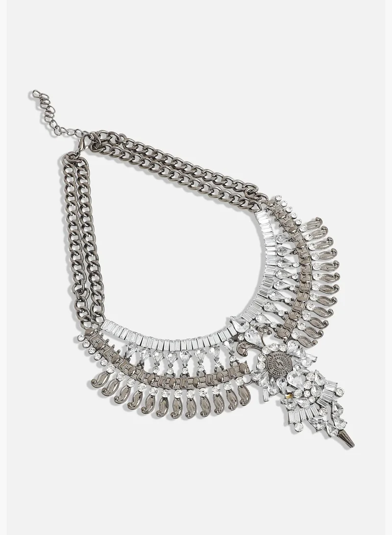 SOHI Silver Plated Designer Beaded Party Wear Necklace For Women
