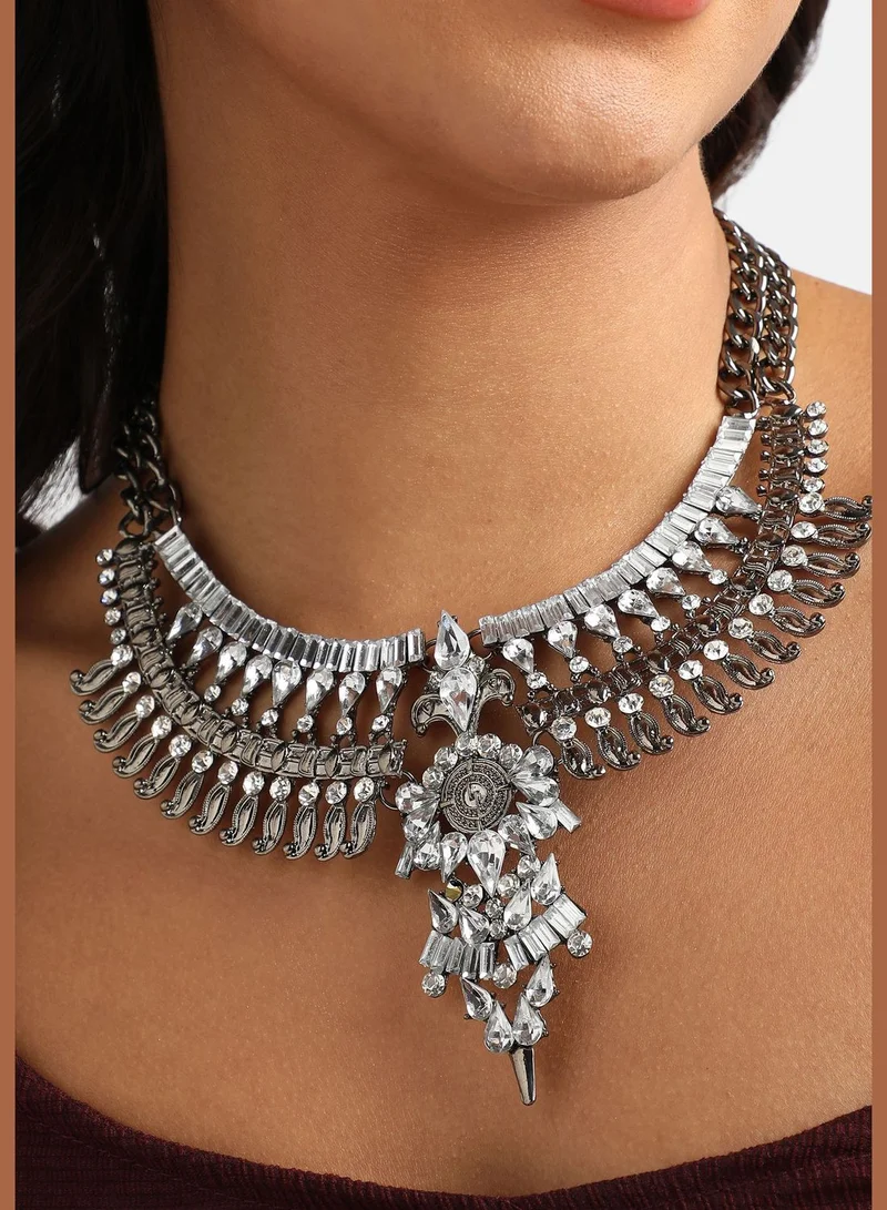 SOHI Silver Plated Designer Beaded Party Wear Necklace For Women