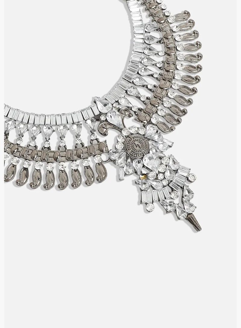 SOHI Silver Plated Designer Beaded Party Wear Necklace For Women