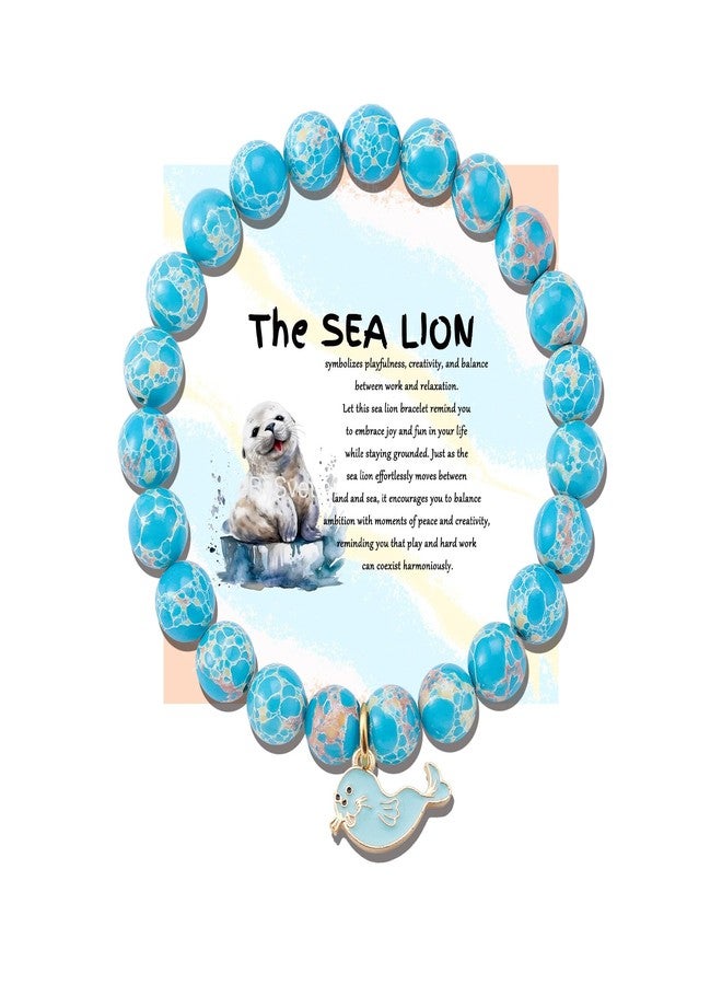 PARTNER Funny Harbor Seal 𝐁𝐫𝐚𝐜𝐞𝐥𝐞𝐭𝐬 𝐟𝐨𝐫 𝐖𝐨𝐦𝐞𝐧 Seal Gifts Sea Lion Gifts Ocean Animal Themed Gifts for Women Natural Stone Beaded Jewelry for Seal Lovers, 7 - Image 1