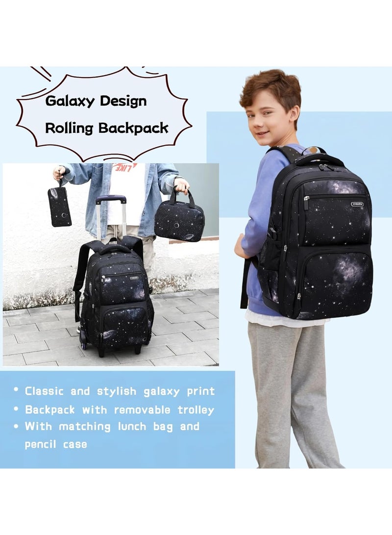 فانغفانجوت حقيبة مدرسية بعجلات للأولاد، حقيبة ظهر بعجلات للأطفال، طقم حقيبة مدرسية بعجلات وحقيبة غداء 3 في 1 للسفر من المرحلة الابتدائية إلى الإعدادية - Image 2