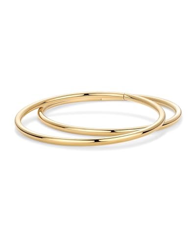PAVOI 14K Yellow Gold Plated Bangle Bracelet for Women | Classic Lightweight Stacking Stainless Steel Bracelet | 2-Pack Bangles Small/Medium Size - Image 1