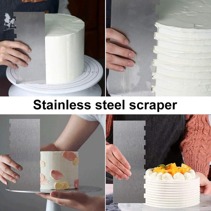 Dualshine Cake Scraper Smoother Cake Decorating Supplies Kit 9 Inch Metal Bench Scraper for Baking Buttercream Smoother for Cakes Stainless Steel Frosting Cake Comb Edge Side Jagged Comb for Cream Cake - Image 2