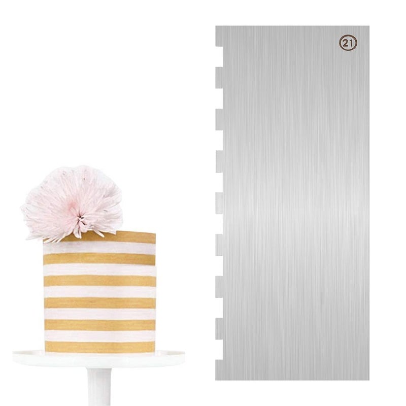 Dualshine Cake Scraper Smoother Cake Decorating Supplies Kit 9 Inch Metal Bench Scraper for Baking Buttercream Smoother for Cakes Stainless Steel Frosting Cake Comb Edge Side Jagged Comb for Cream Cake - Image 1