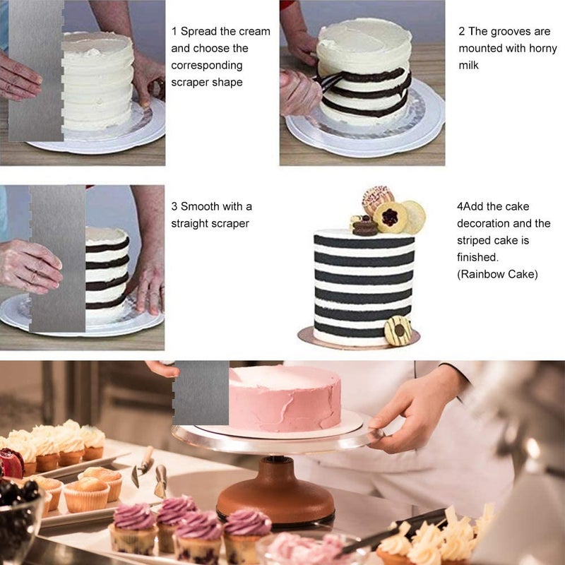 Dualshine Cake Scraper Smoother Cake Decorating Supplies Kit 9 Inch Metal Bench Scraper for Baking Buttercream Smoother for Cakes Stainless Steel Frosting Cake Comb Edge Side Jagged Comb for Cream Cake - Image 4