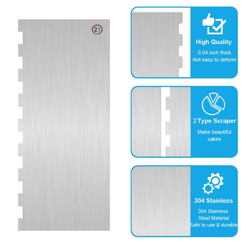 Dualshine Cake Scraper Smoother Cake Decorating Supplies Kit 9 Inch Metal Bench Scraper for Baking Buttercream Smoother for Cakes Stainless Steel Frosting Cake Comb Edge Side Jagged Comb for Cream Cake - Image 3