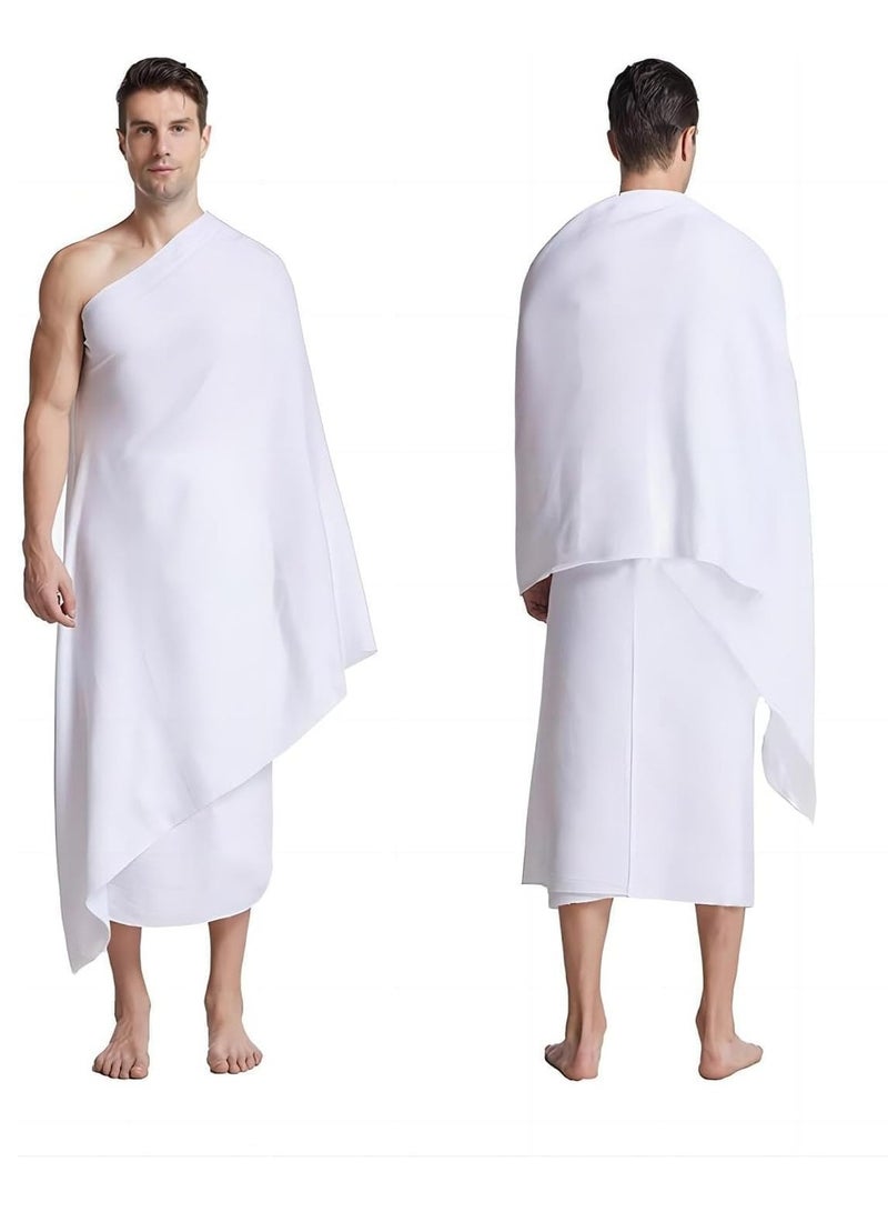 Fabienne 2-Pc Ihram Towel Non-Stitched Ihram for Umrah Men Pure White Hajj Towel, 82x42 inches 210x110cm Lightweight Umrah Essentials Hygienic Pilgrimage Towel with Bag  - Image 1