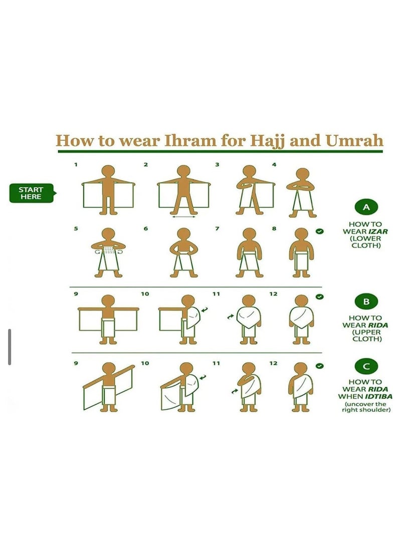 فابينني طقم مناشف إحرام فاخر غير مخيط للرجال، أبيض نقي، كبير الحجم (210 × 110 سم)، خفيف الوزن، مناسب للعمرة، مع حقيبة. - Image 4