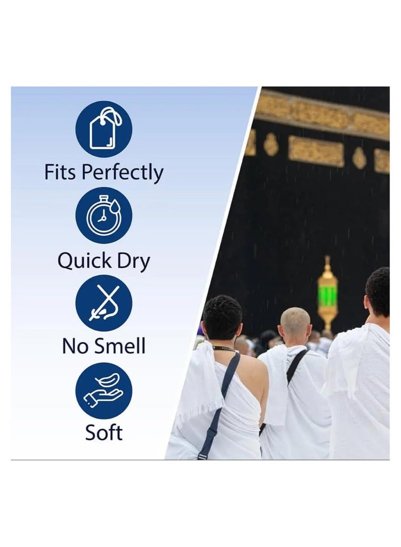 فابينني طقم مناشف إحرام فاخر غير مخيط للرجال، أبيض نقي، كبير الحجم (210 × 110 سم)، خفيف الوزن، مناسب للعمرة، مع حقيبة. - Image 5
