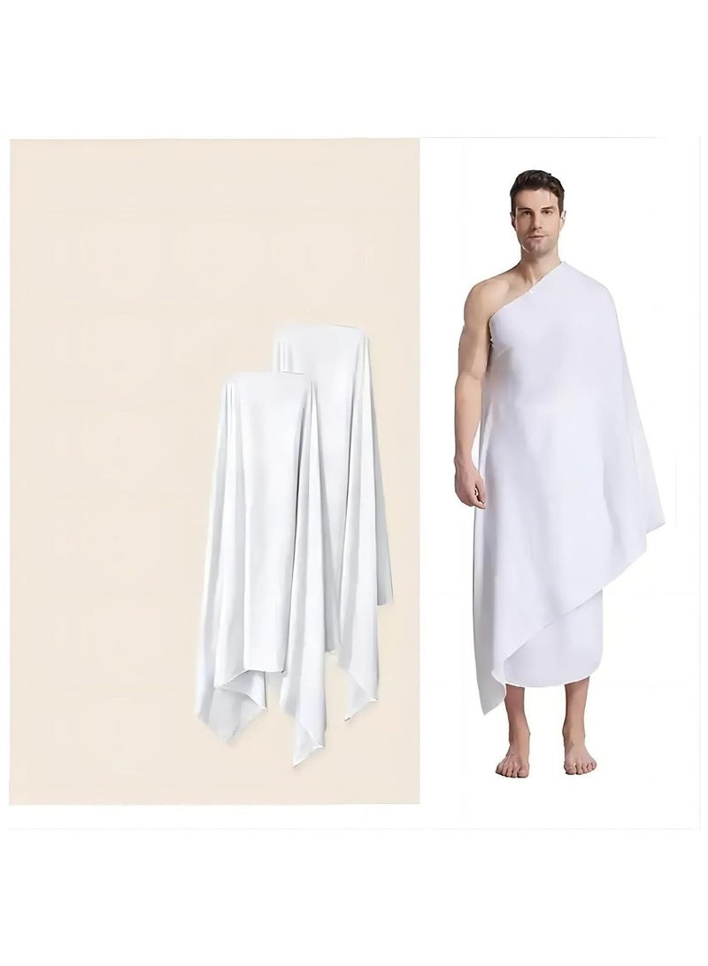 فابينني طقم مناشف إحرام فاخر غير مخيط للرجال، أبيض نقي، كبير الحجم (210 × 110 سم)، خفيف الوزن، مناسب للعمرة، مع حقيبة. - Image 3