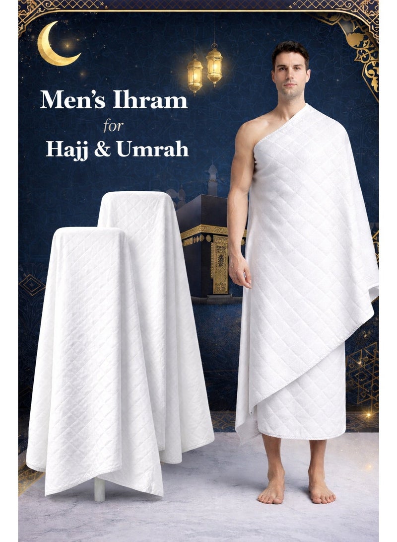 Fabienne 2-Pc Ihram Towel Set Premium Non-Stitched Ihram for Men Pure White Hajj Umrah Towel Large, 82x42 inches 210x110cm Lightweight Umrah Essentials Hygienic Pilgrimage Towel with Bag - Image 1